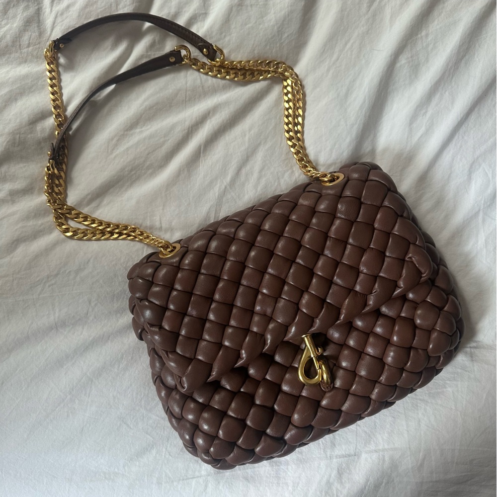 Rebecca Minkoff Edie Woven Leather Flap Shoulder Bag in Cigaro Brown